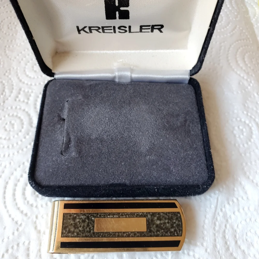 Vintage Kreisler Black and Gold Tone Money Clip in case.